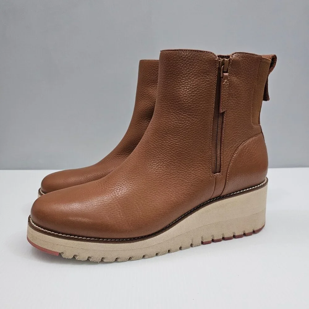 Cole Haan Zerogrand City Ankle Boot Womens 11 Tan Leather Waterproof Wedge